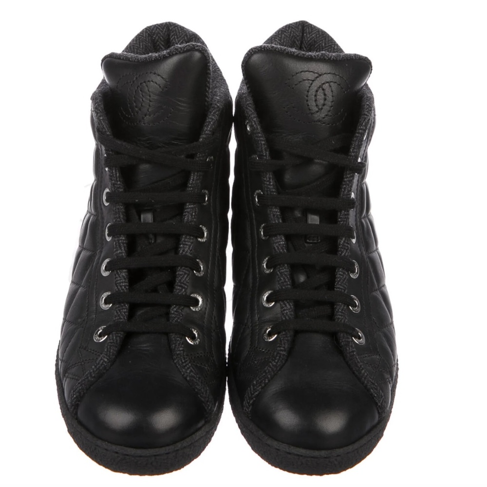 Chanel Lambskin High Top Sneakers Size 37.5 - Picture 1 of 6